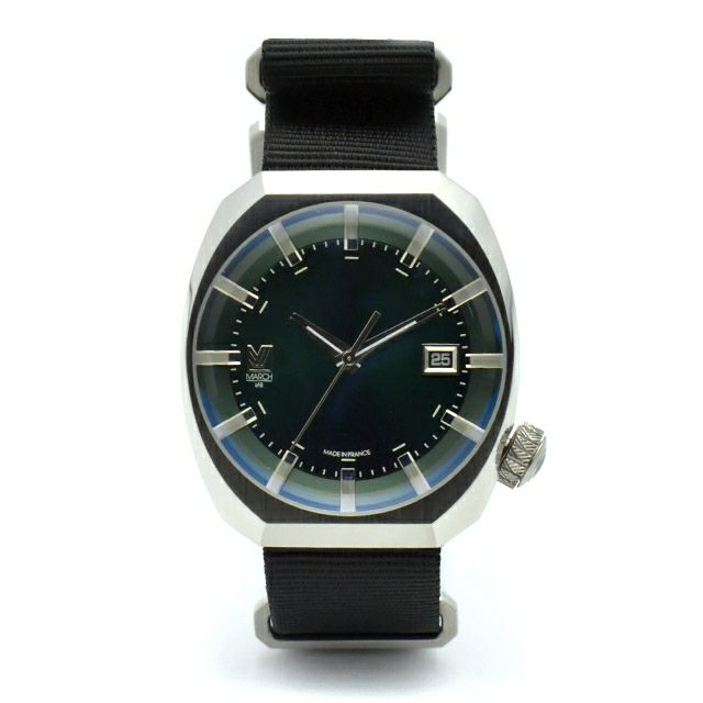 MARCH LA.B / マーチエルエービー AM3 38mm フォレスト ブラック NATOバンド シルバーバックルの公式ECサイト掲載画像