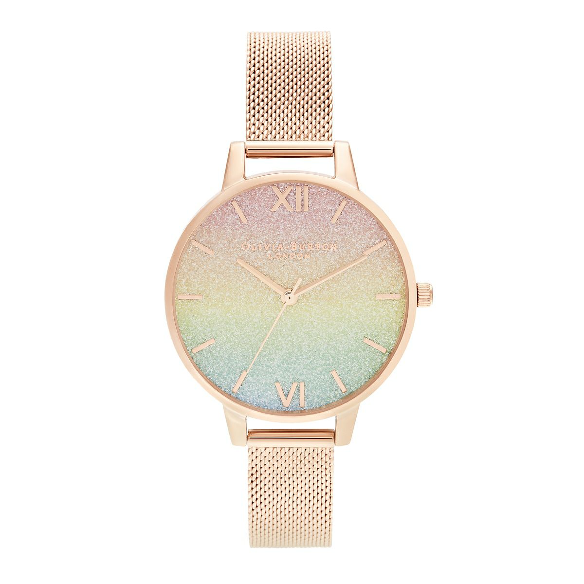 Olivia Burton / オリビア・バートン レインボー レインボー グリッター ダイヤル ＆ ローズゴールド メッシュ 34mmの公式ECサイト掲載画像