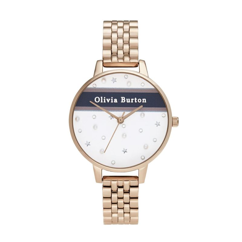 Olivia Burton / オリビア・バートン ヴァースティ ピンク ネイビー ストライプ ローズゴールド ブレスレット 34mm ▲の公式ECサイト掲載画像