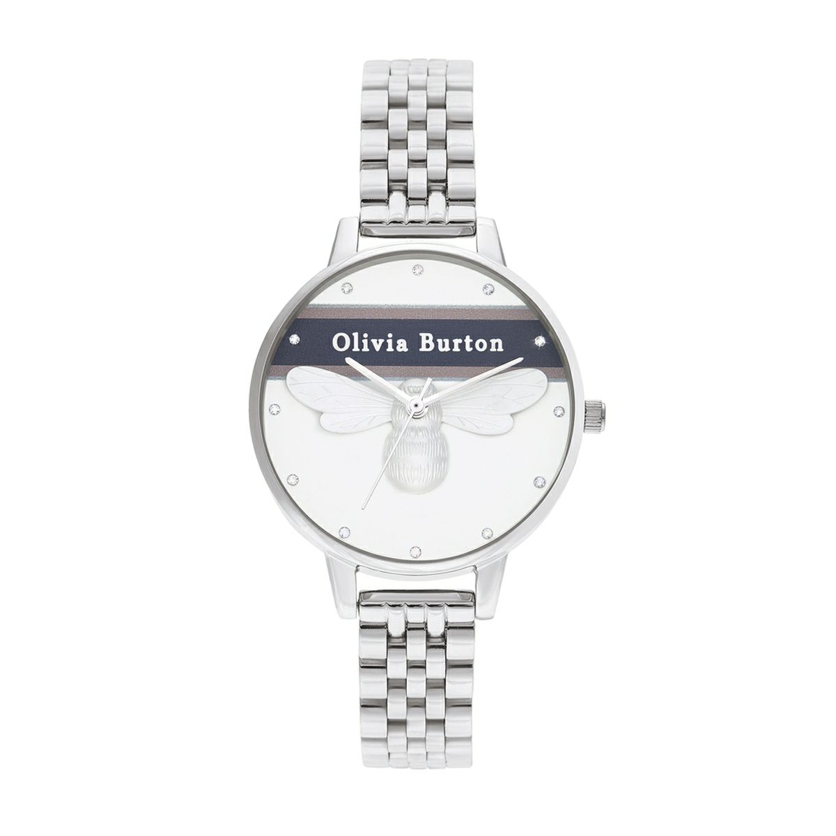 Olivia Burton / オリビア・バートン ヴァースティ ラッキー ビー ピンク ネイビー ストライプ シルバー ブレスレット 34mm ▲の公式ECサイト掲載画像