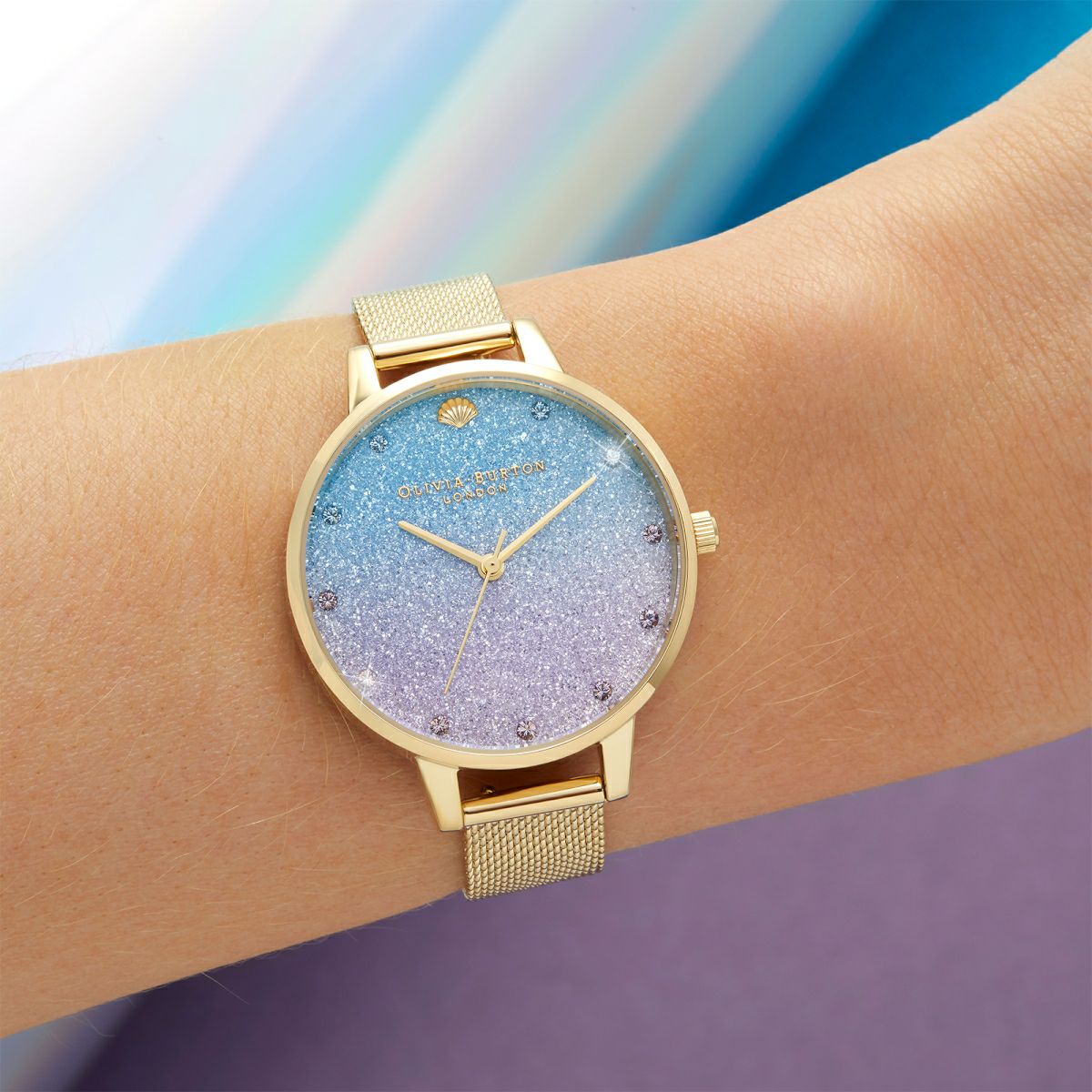 オリビア・バートン アンダーザシー グリッターダイアル スパークル マーカー & ゴールド メッシュ 商品詳細画像