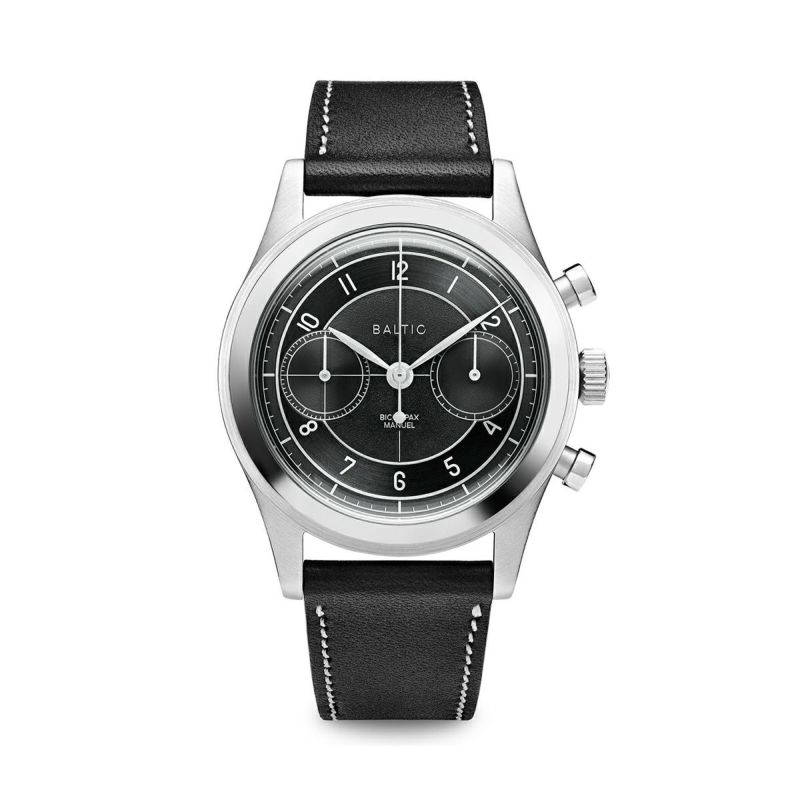 【受注販売】 バルチック バイコンパックス クロノグラフ ブラックシルバー スケルトンケースバック ブラックレザーストラップ 商品詳細画像