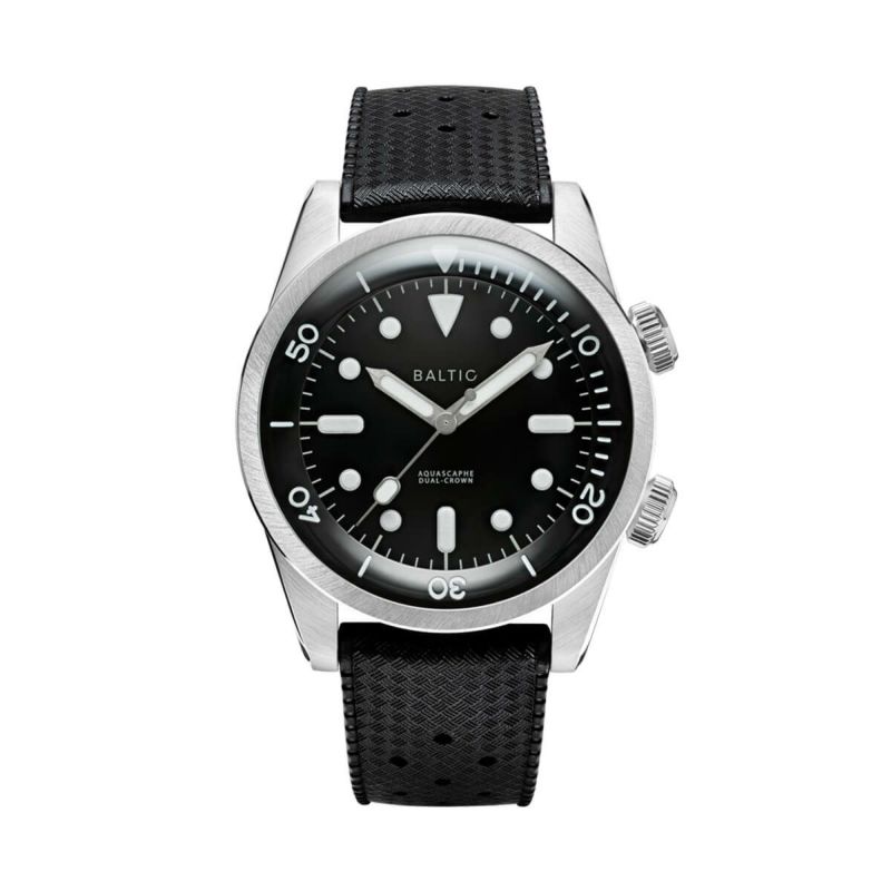 BALTIC WATCHES / バルチック コンプレッサー ダイバー ウォッチ ブラックダイアル オートマチック デュアルクラウン ブラックトロピックラバーベルトの公式ECサイト掲載画像