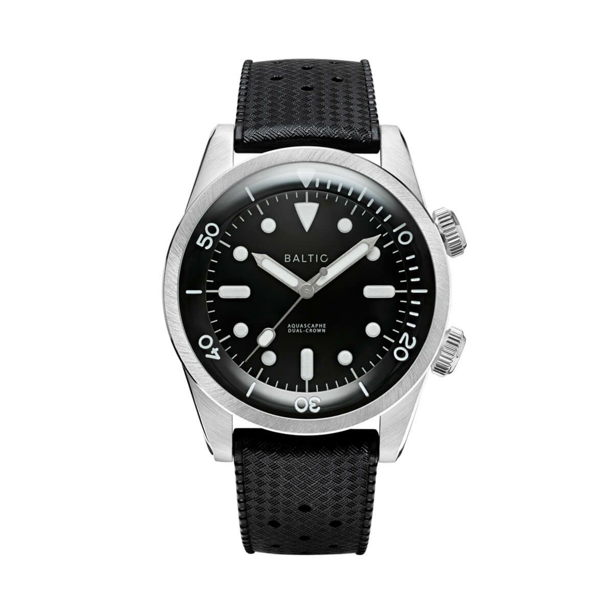 BALTIC WATCHES / バルチック コンプレッサー ダイバー ウォッチ ブラックダイアル オートマチック デュアルクラウン ブラックトロピックラバーベルトの公式ECサイト掲載画像