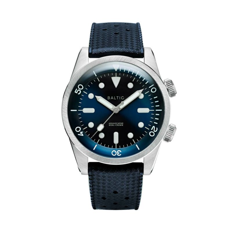 BALTIC WATCHES / バルチック コンプレッサー ダイバー ウォッチ ブルーダイアル オートマチック デュアルクラウン ブルートロピックラバーベルトの公式ECサイト掲載画像