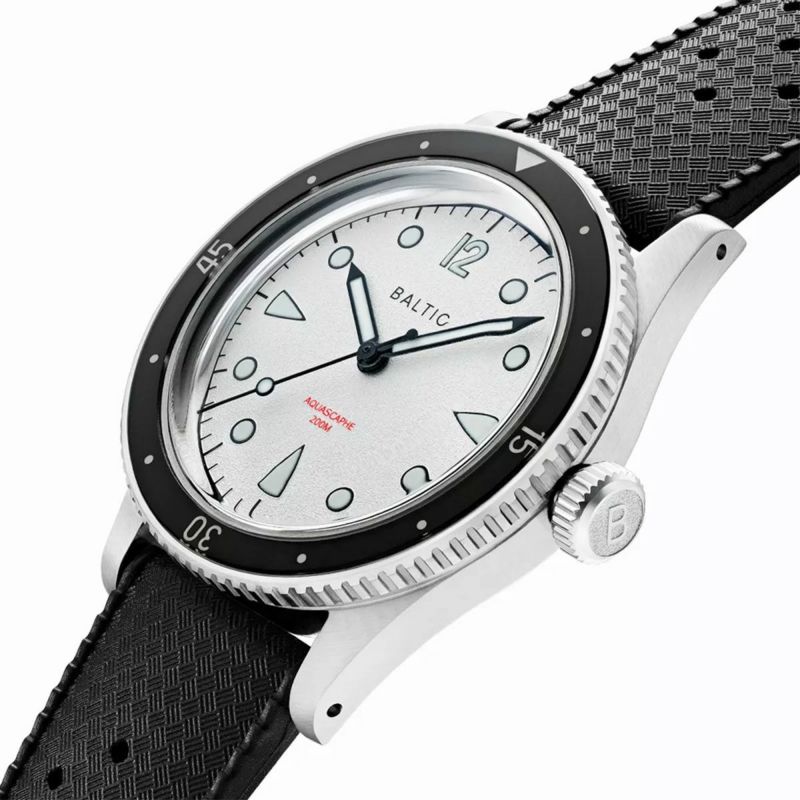 受注販売】BALTIC WATCHES / バルチック アクアスカーフ ホワイトブラック オートマチック ブラックトロピックラバーベルト メンズ  男性用 腕時計 おしゃれ ブランド