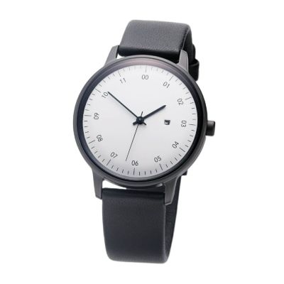 SK01ホワイト ブラックシープスキンレザー シルバー鏡面 腕時計 メンズ