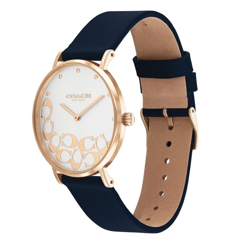 COACH / コーチ ペリー 36mm CGケース ネイビーレザーストラップ シルバーホワイトサンレイダイヤル CGスキャッタードC モチーフ  レディース 女性用 腕時計 おしゃれ ブランド