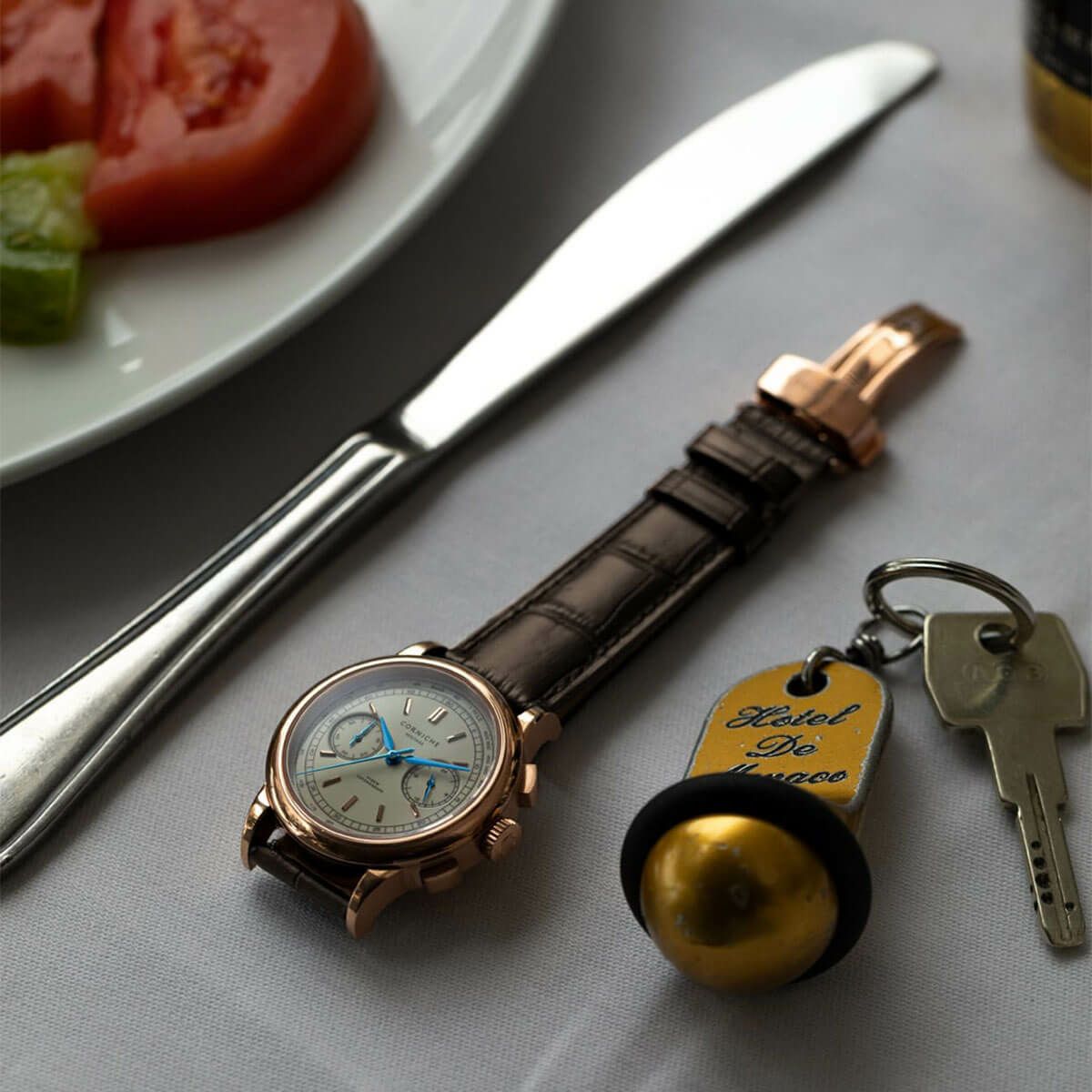 【受注販売】コーニッシュ メンズ ヘリテージ クロノグラフ ローズゴールド クリームダイヤル 商品詳細画像