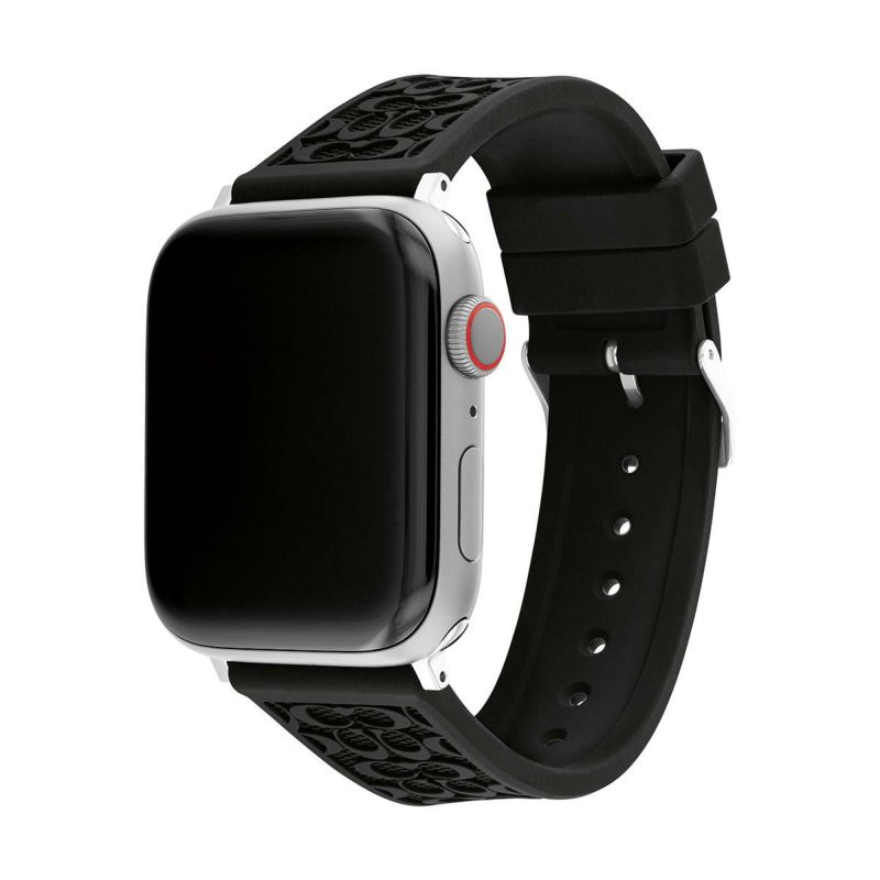 コーチ 42mm&44mm アップルウォッチ用 替えベルト ストラップ シルバー シグニチャー C ブラック ラバー Apple watch 商品詳細画像