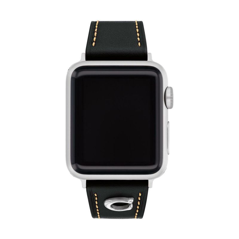 コーチ 38mm&40mm アップルウォッチ用 替えベルト ストラップ シルバー ブラック レザー Apple watch 商品詳細画像