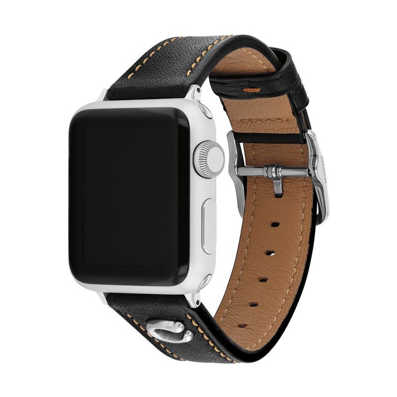 コーチ 38mm&40mm アップルウォッチ用 替えベルト ストラップ シルバー ブラック レザー Apple watch 商品詳細画像