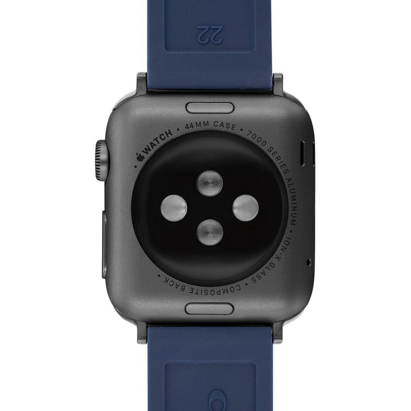 コーチ 42mm&44mm アップルウォッチ用 替えベルト ストラップ ネイビー テクスチャー コーチ ロゴ エンボス ブラックコーティング Apple watch 商品詳細画像