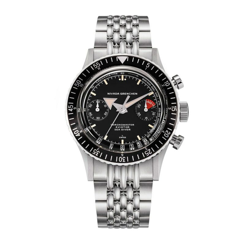 Nivada Grenchen /ニバダ グレンヒェン クロノマスター ブロードアロー ブラック マニュアルワインド ライスブレスレットの公式ECサイト掲載画像