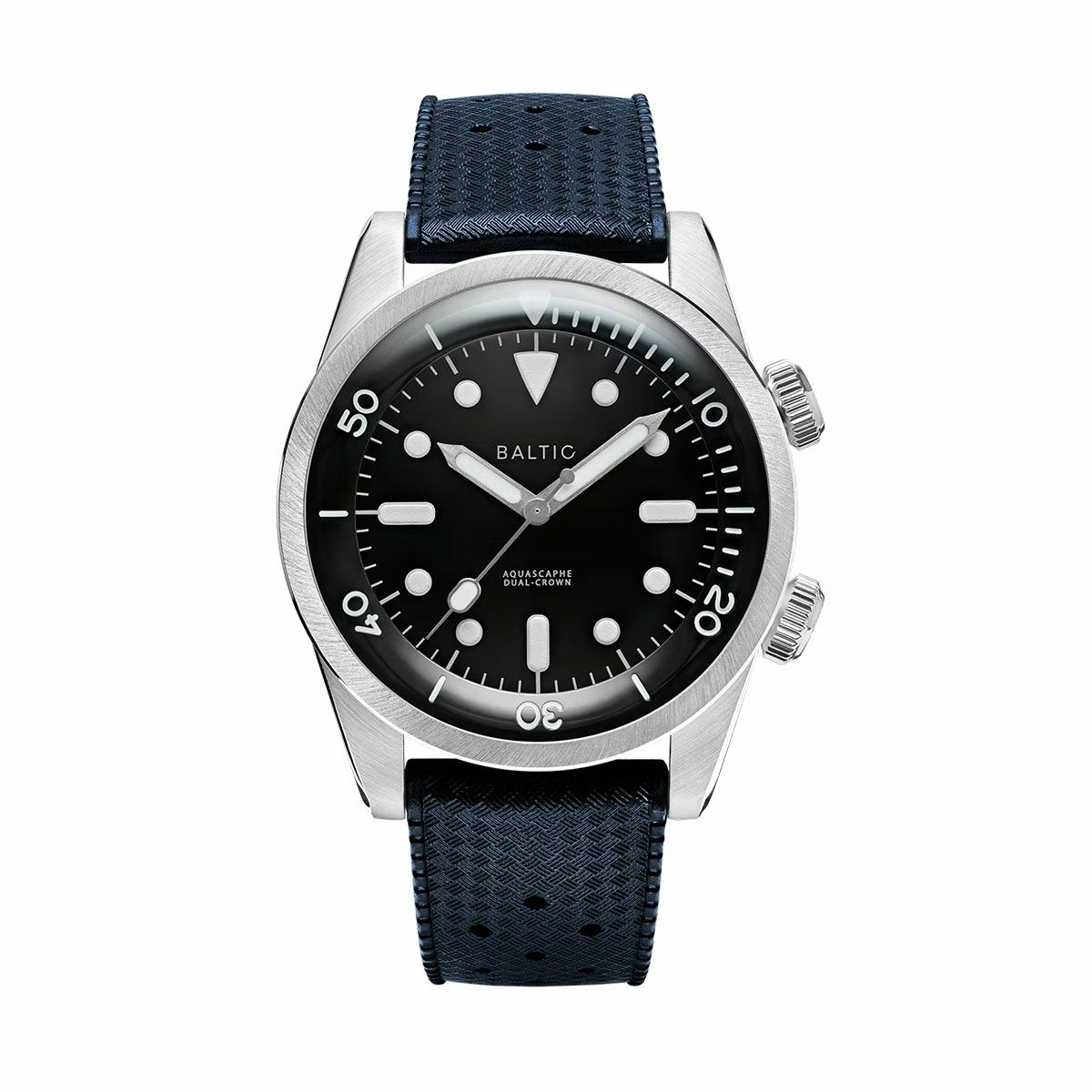 【受注販売】BALTIC WATCHES / バルチック コンプレッサー ダイバー ウォッチ ブラックダイアル オートマチック デュアルクラウン ブルートロピックラバーベルトの公式ECサイト掲載画像