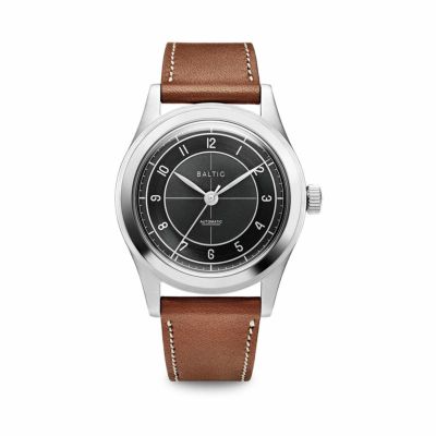 BALTIC WATCHES / バルチック バイコンパックス 002 クロノグラフ ブラックシルバー スケルトンケースバック  ライオンレザーストラップ メンズ 男性用 腕時計 おしゃれ ブランド