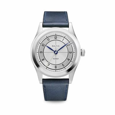 BALTIC WATCHES / バルチック バイコンパックス 002 クロノグラフ シルバー スケルトンケースバック ネイビーブルーレザーストラップ  メンズ 男性用 腕時計 おしゃれ ブランド