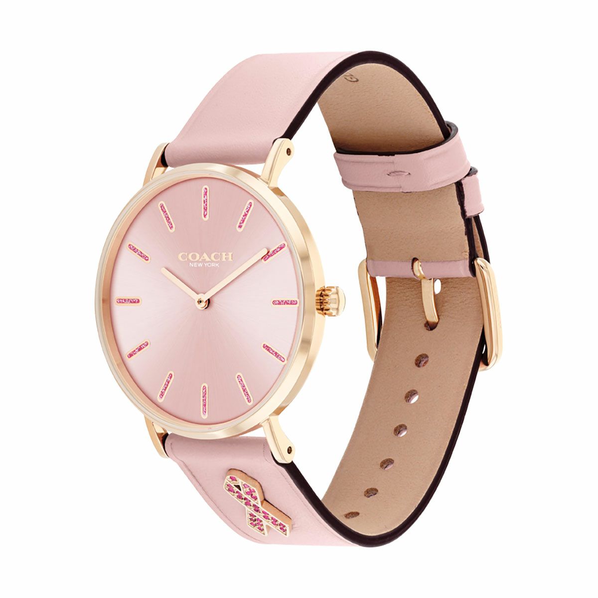 COACH / コーチ ペリー 36mmラウンド CG ピンク レザー ストラップ 