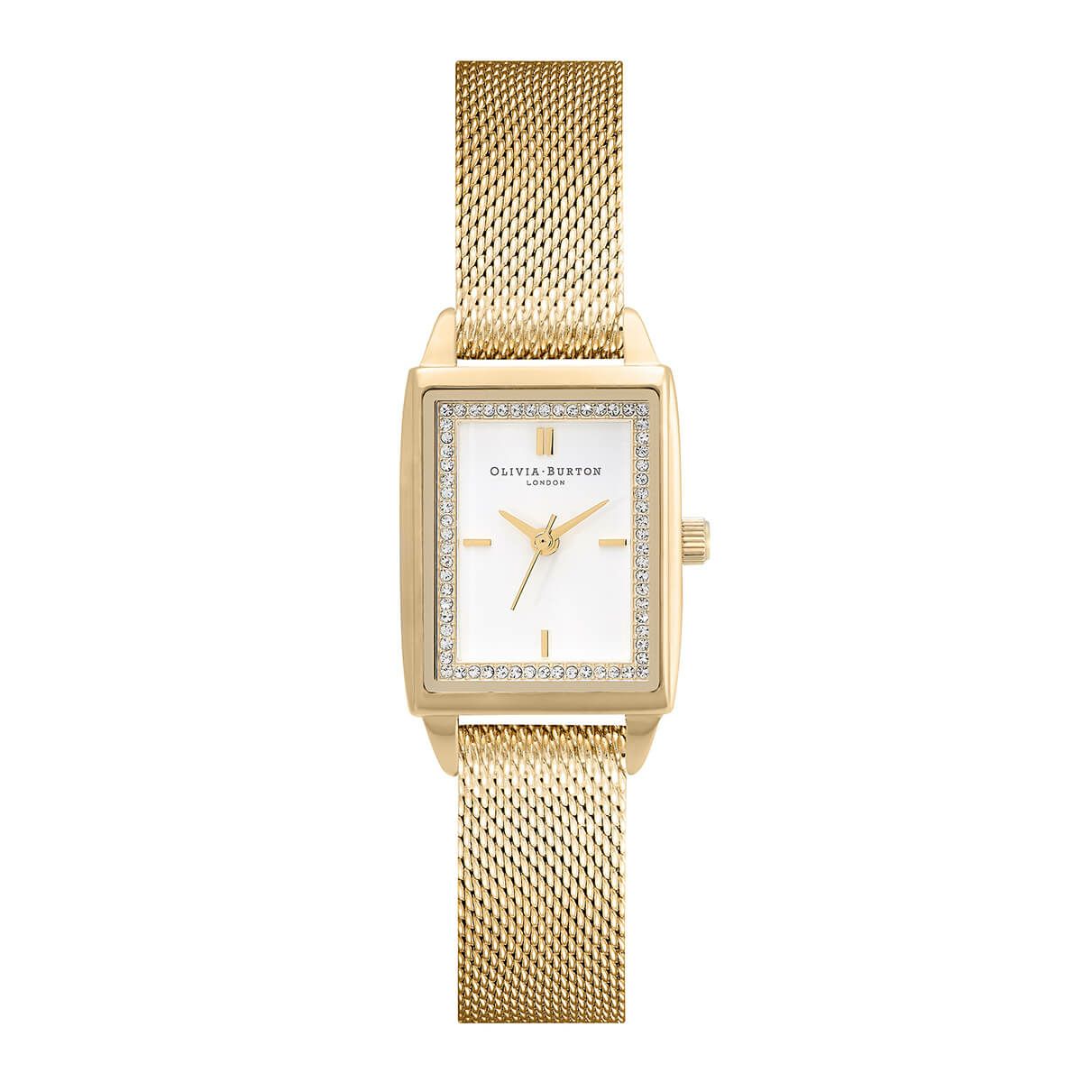 OLIVIA BURTON / オリビア・バートン タウンハウス - 21mm レクタングル ホワイト & ゴールドメッシュの公式ECサイト掲載画像