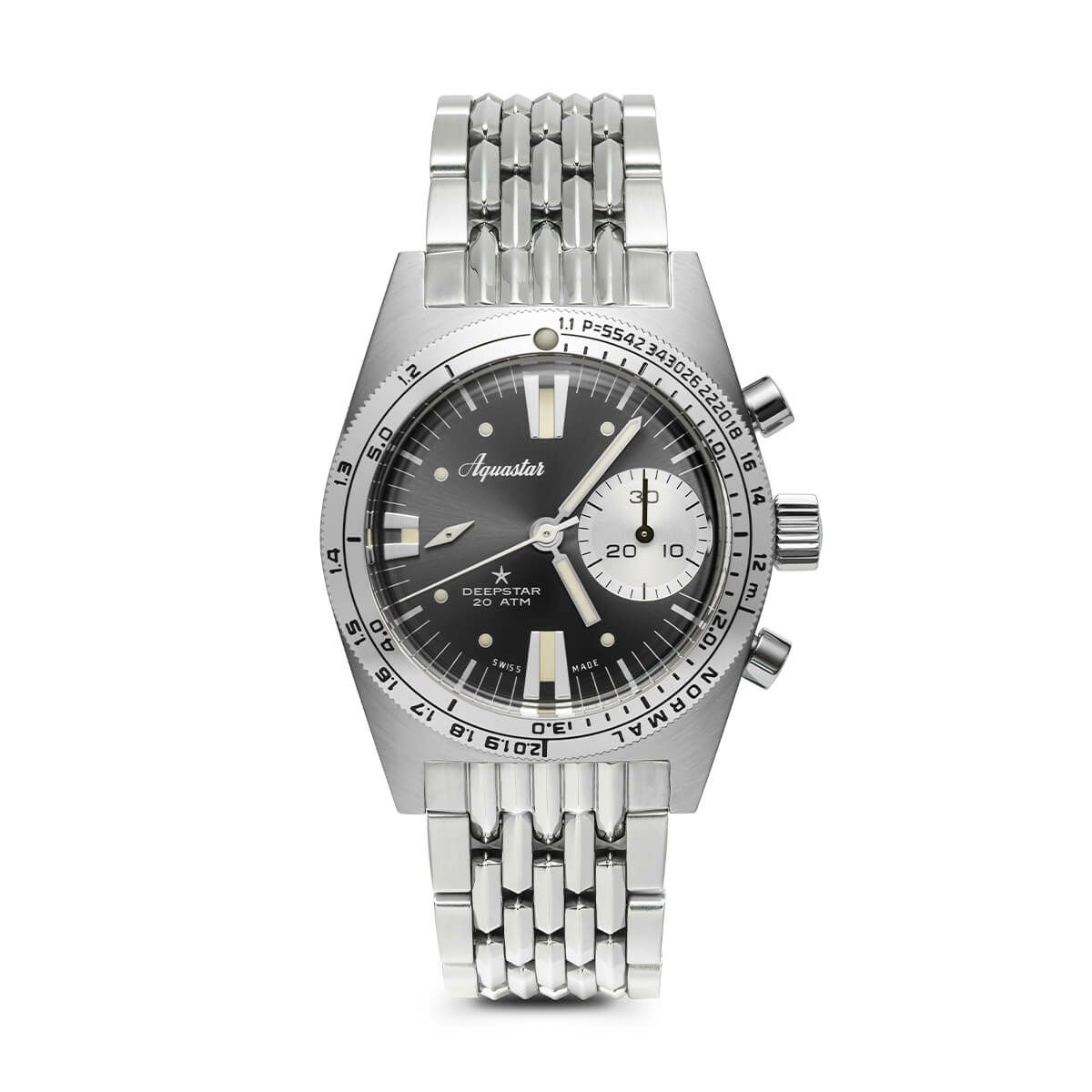 AQUASTAR/アクアスター 2022 Aquastar Deepstar 39mm Chronograph steel grey BOR braceletの公式ECサイト掲載画像