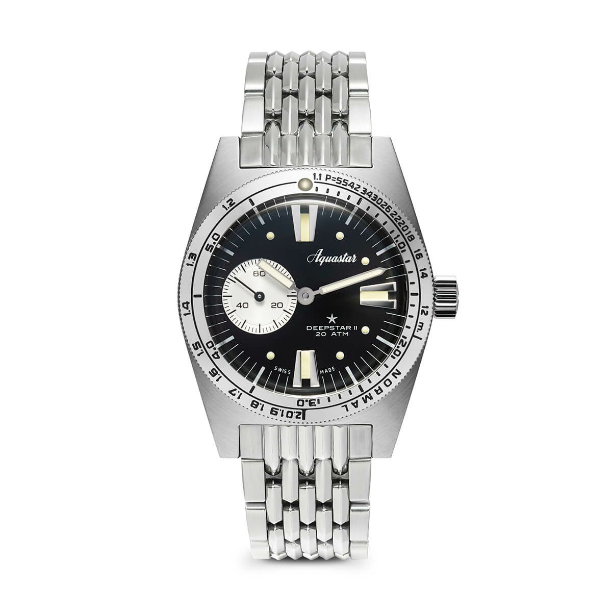 AQUASTAR/アクアスター Aquastar Deepstar II - vintage Black on stainless steel BOR braceletの公式ECサイト掲載画像