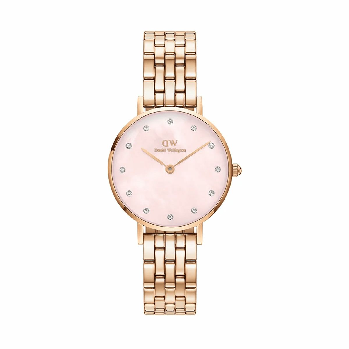 Daniel Wellington / ダニエルウェリントンペティット ルミネ 28mm 5リンク メルローズ ローズゴールド ピンクマザーオブパールの公式ECサイト掲載画像