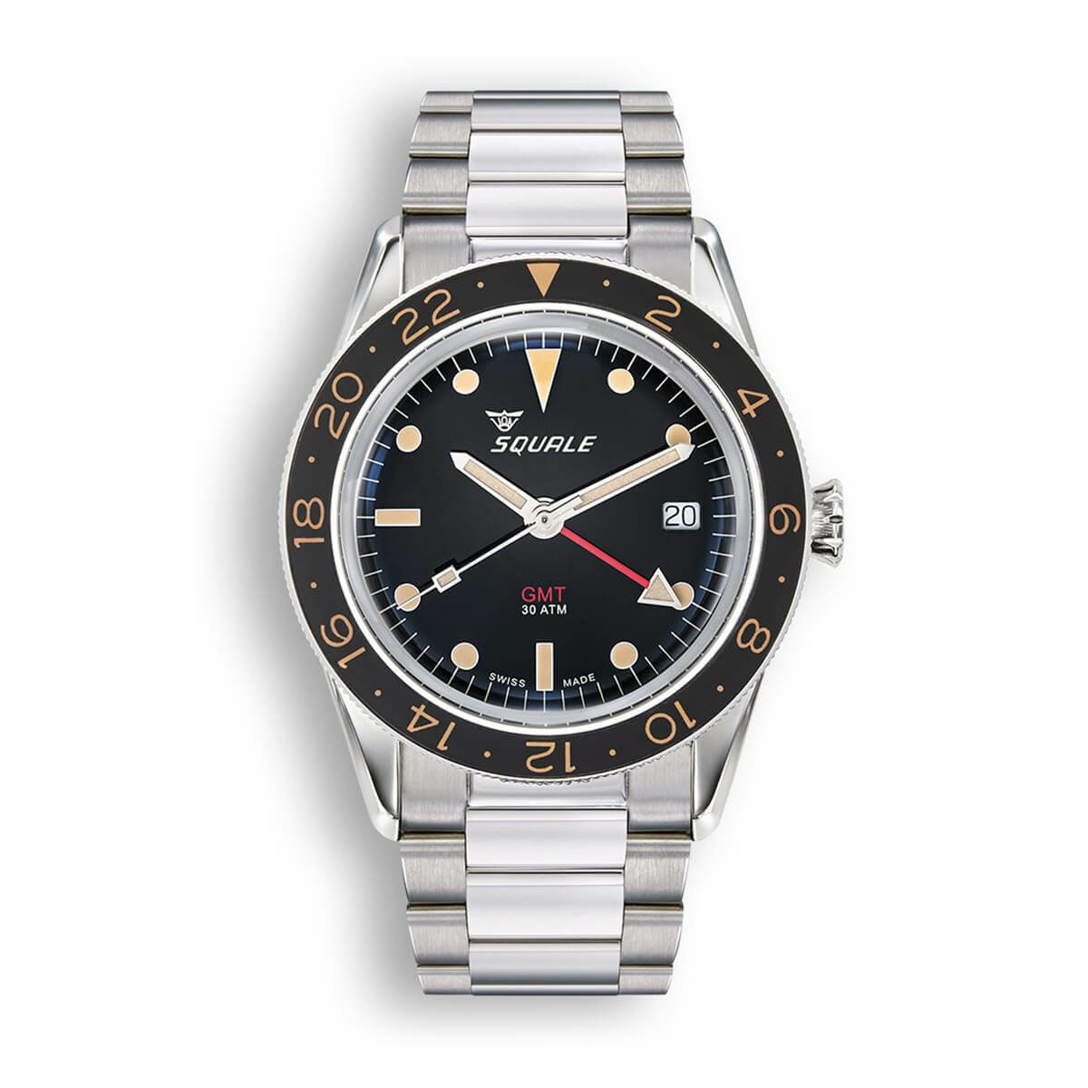 【受注販売】SQUALE / スクワーレ SUB-39 GMT ヴィンテージ ブレスレット / ブラックベゼル ブラックダイヤル シルバー ステンレススチール ストラップ 22mmの公式ECサイト掲載画像