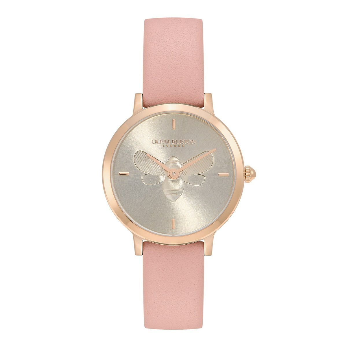 OLIVIA BURTON / オリビア・バートン シグネチャー - 28mm ビー ウルトラ スリム カーネーションゴールド ＆ ブラッシュ レザー ストラップ ウォッチの公式ECサイト掲載画像