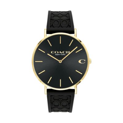 COACH / コーチ チャールズ 41mm GP ブラック シグネチャー C シリコン ストラップ