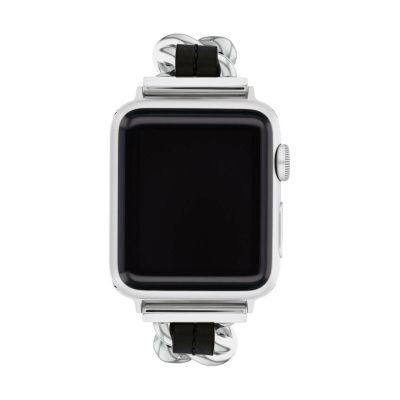 COACH / コーチ 38mmu002640mmu002641mm アップルウォッチ用 SS チェーン リンク u0026 ブラック レザー ブレスレット apple  watch 腕時計用 替えベルト 替えバンド メンズ レディース