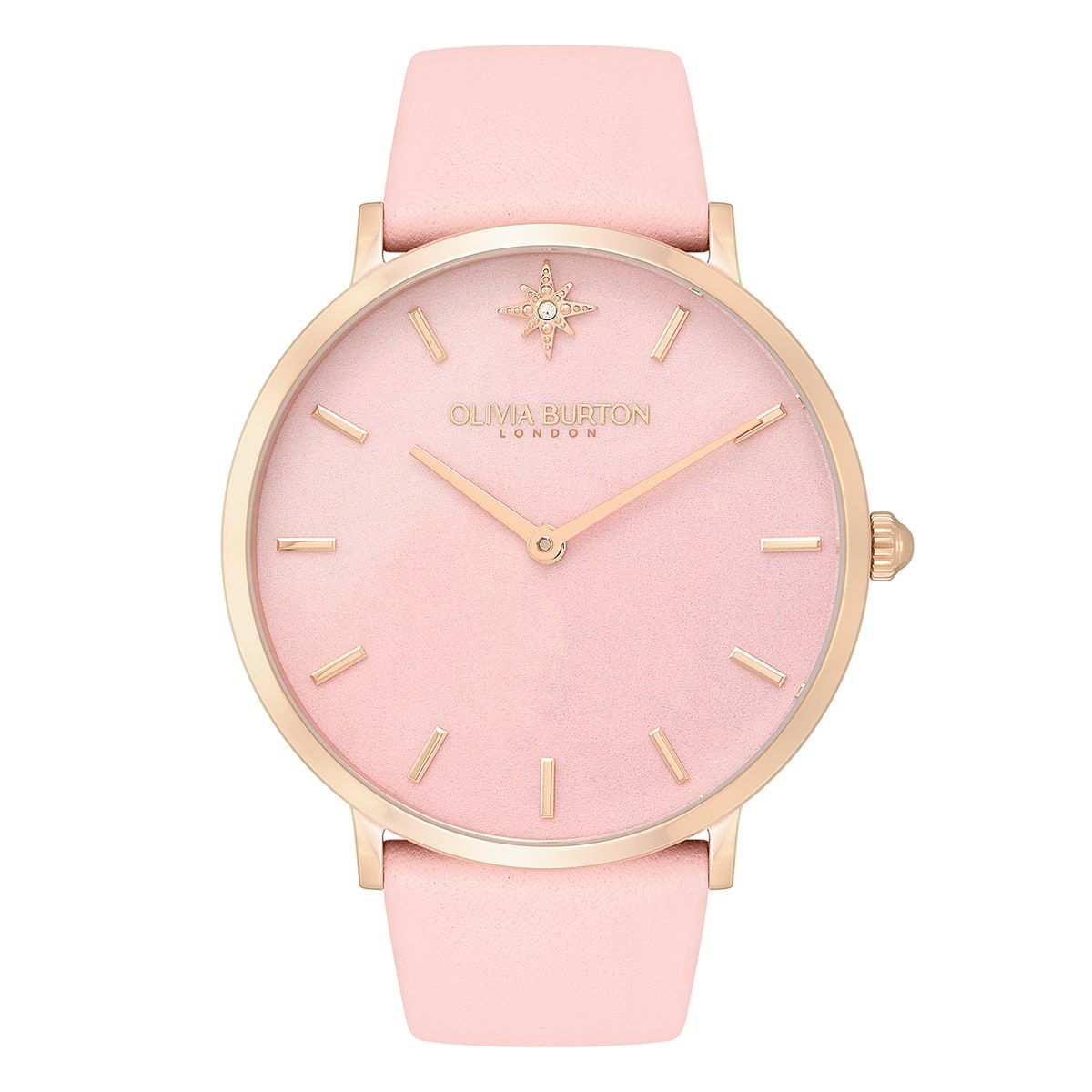OLIVIA BURTON / オリビア・バートン セレスティアル - 40mm フェイク ローズ クォーツ & カーネーション ゴールド ブラッシュ レザー ストラップ ウォッチの公式ECサイト掲載画像