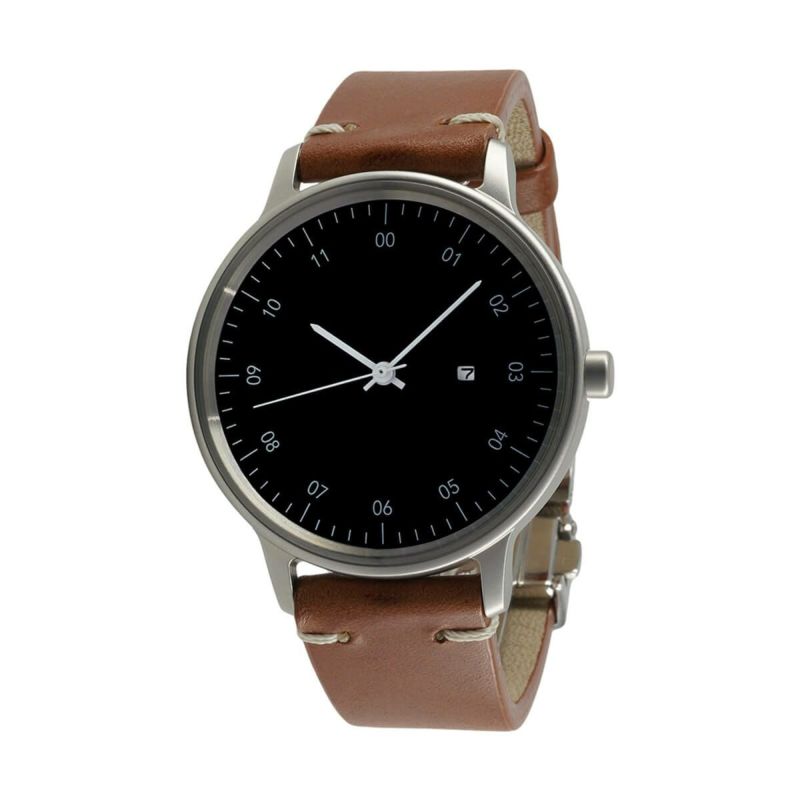 sazare / さざれ SK01 SS シルバー ホーニング フィニッシュ ブラック ダイヤル /シルバー D バックル ライトブラウン ブッテーロレザーの公式ECサイト掲載画像