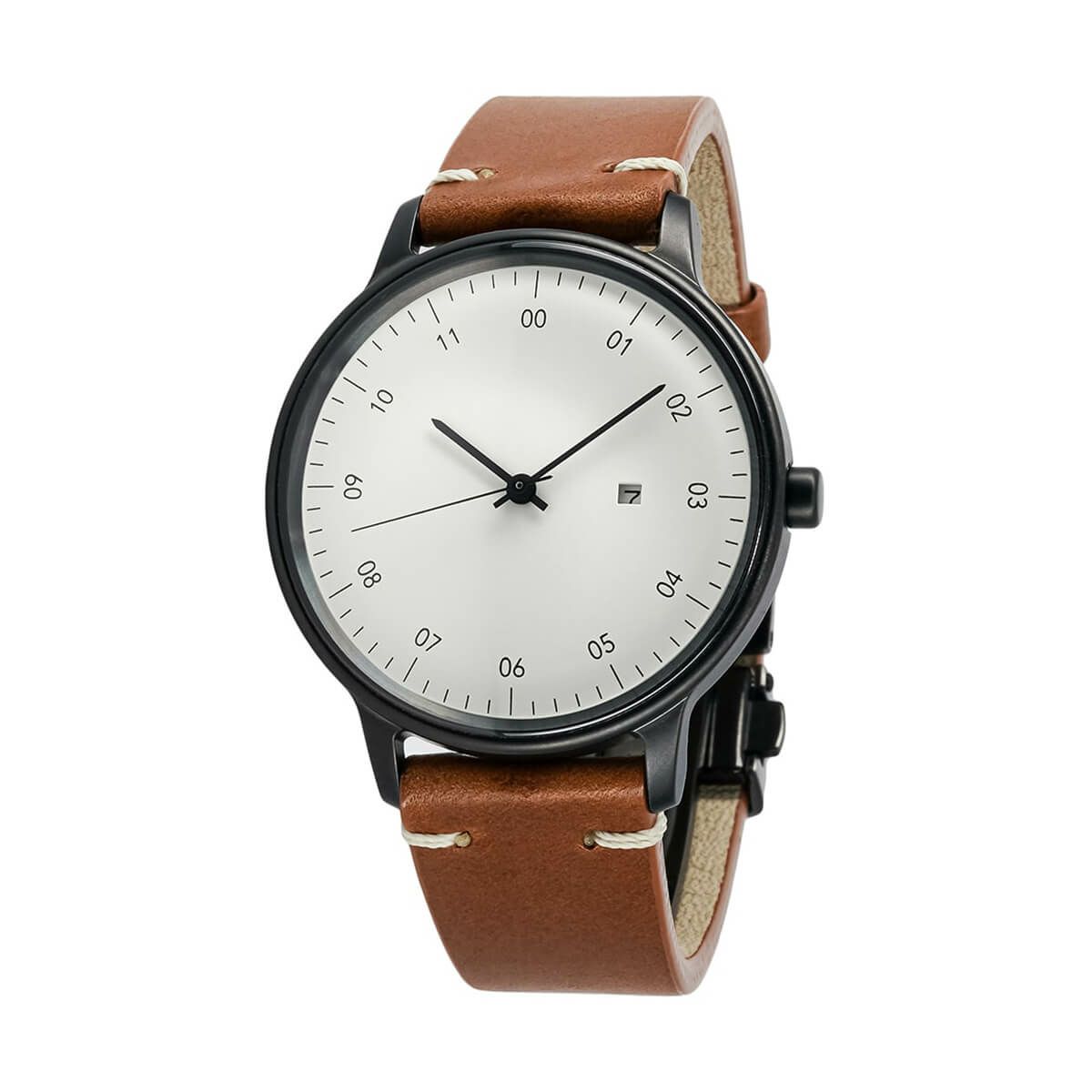 sazare / さざれ SK01 SS ブラック ホーニング フィニッシュ ホワイト ダイヤル /ブラック D バックル ライトブラウン ブッテーロレザーの公式ECサイト掲載画像