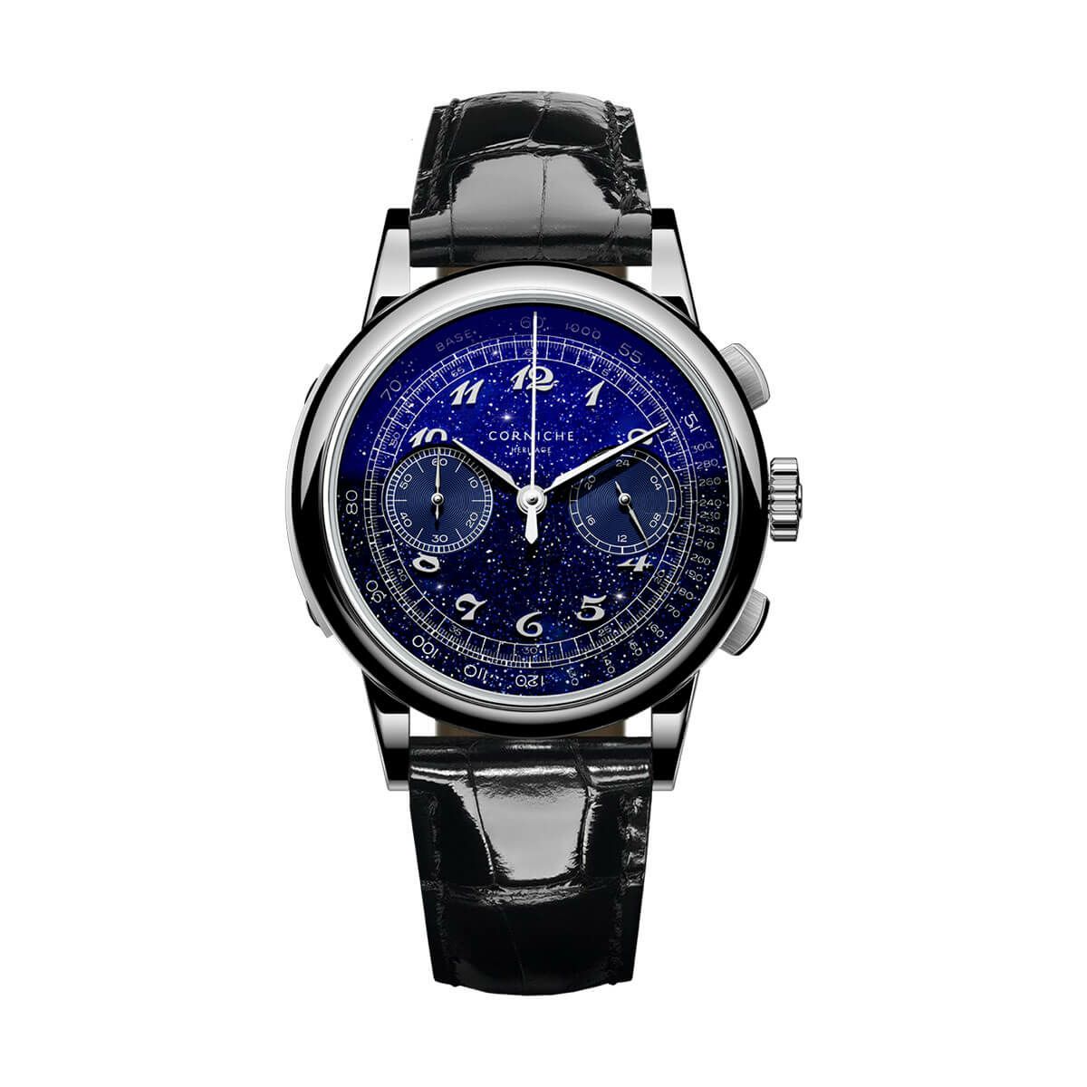 日本150本限定【HMS watch store 日本別注モデル】Corniche Watches / コーニッシュ Heritage Chronograph Limited Edition Ciel Noctune ヘリテージ クロノグラフ シエル ノクターンの公式ECサイト掲載画像
