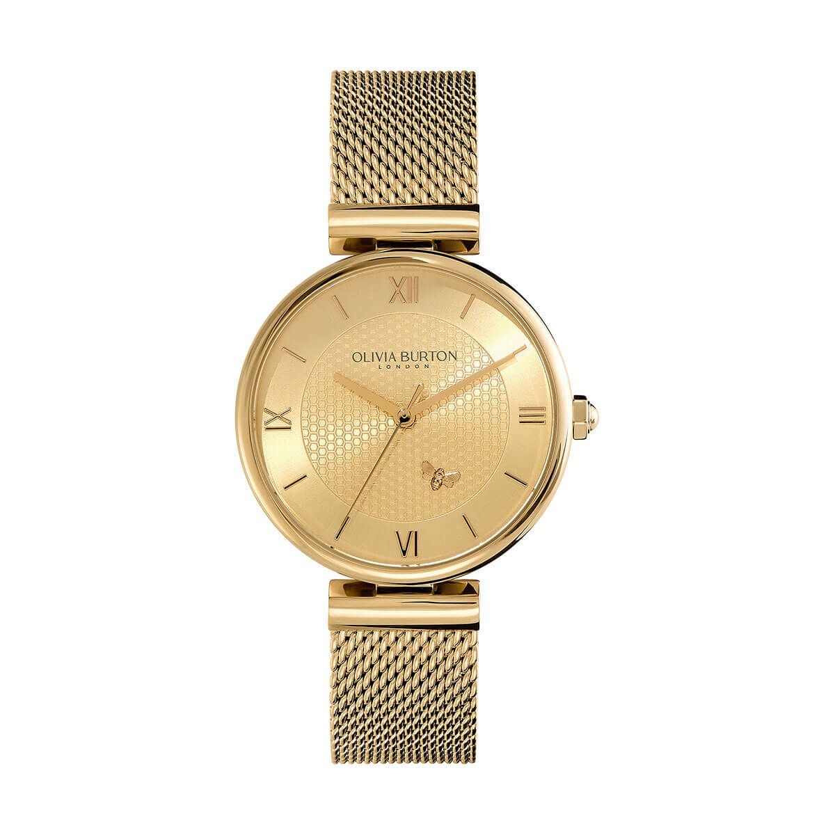 OLIVIA BURTON / オリビア・バートン シグネチャー - 36mm ミニマ ビー T バー ライトゴールド & ゴールド メッシュ ウォッチの公式ECサイト掲載画像