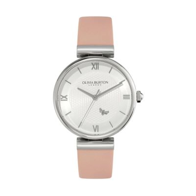 Olivia Burton | OLIVIA BURTON / オリビア・バートン シグネチャー - 36mm ミニマ ビー T バーシルバー  ホワイト & ブラッシュ レザー ストラップ ウォッチ レディース 女性用 腕時計 おしゃれ ブランド