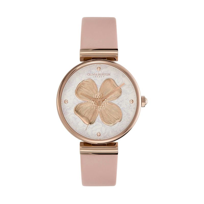 OLIVIA BURTON / オリビア・バートン シグネチャー - 36mm ドッグウッド T バー シルバー ホワイト & ブラッシュ レザー ストラップ ウォッチの公式ECサイト掲載画像