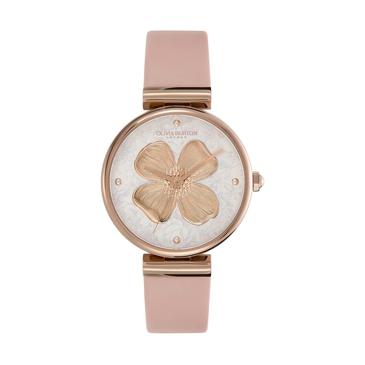 OLIVIA BURTON / オリビア・バートン シグネチャー - 36mm ドッグウッド T バー シルバー ホワイト & ブラッシュ レザー ストラップ ウォッチの公式ECサイト掲載画像