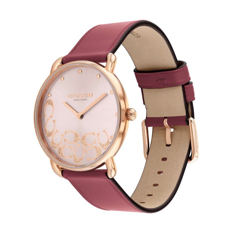 COACH コーチ 腕時計 レディース ブランド エリオット 36mm TT(SS/RG) シルバーホワイトサンレイダイヤル ブラッシュレザー ストラップ-