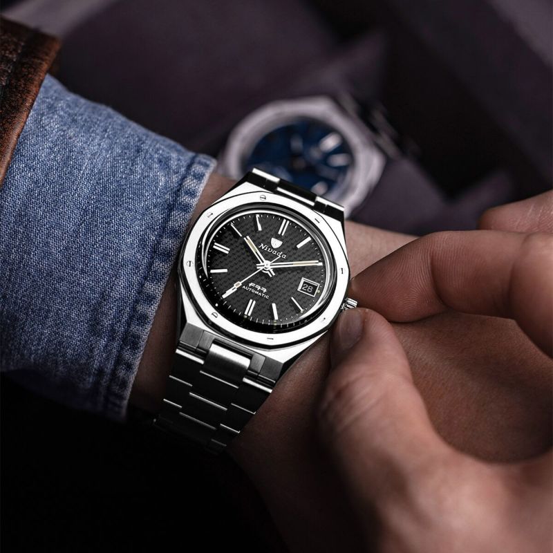 Nivada Grenchen / ニバダ グレンヒェン F77 ブラックダイヤル デイト 腕時計 メンズ 男性用 おしゃれ ブランド