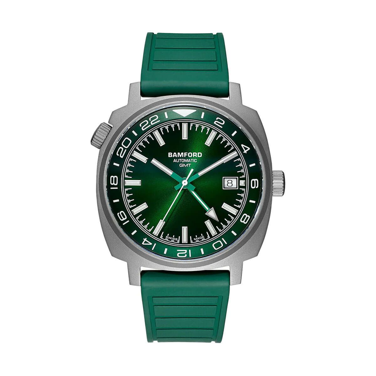 BAMFORD / バンフォード GMT チタニウム シルバー サンバースト グリーン ラバー ストラップの公式ECサイト掲載画像