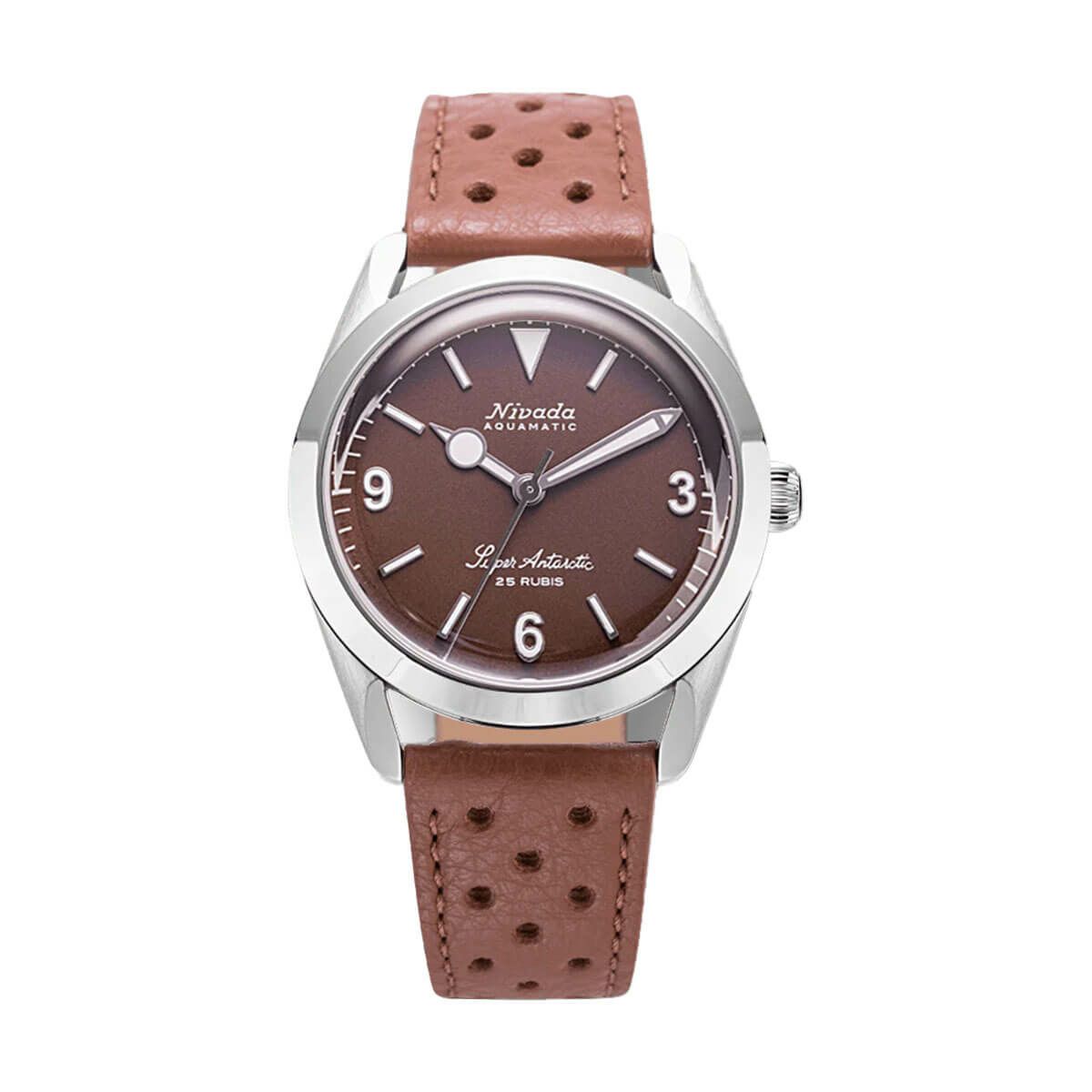 Nivada Grenchen / ニバダ グレンヒェン スーパーアンタークティック 3.6.9 ブラウン ノーヴィンテージ エフェクト ホワイト ルミナス ブラウン レザー レーシング ストラップの公式ECサイト掲載画像
