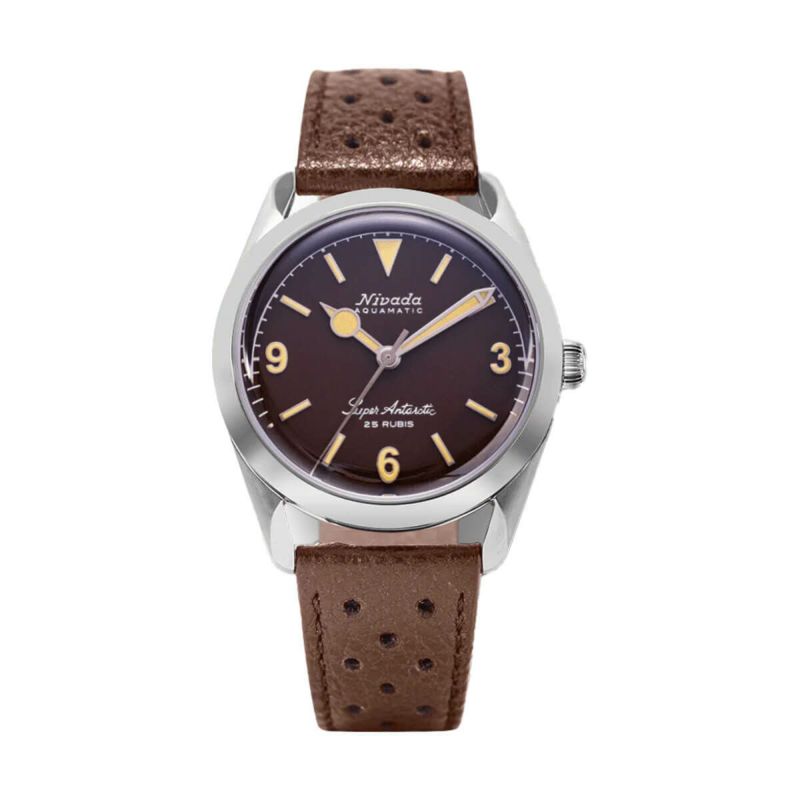 Nivada Grenchen / ニバダ グレンヒェン スーパーアンタークティック 3.6.9 ブラウン ノーヴィンテージ エフェクト ベージュ ルミナス ブラウン レザー レーシング ストラップの公式ECサイト掲載画像