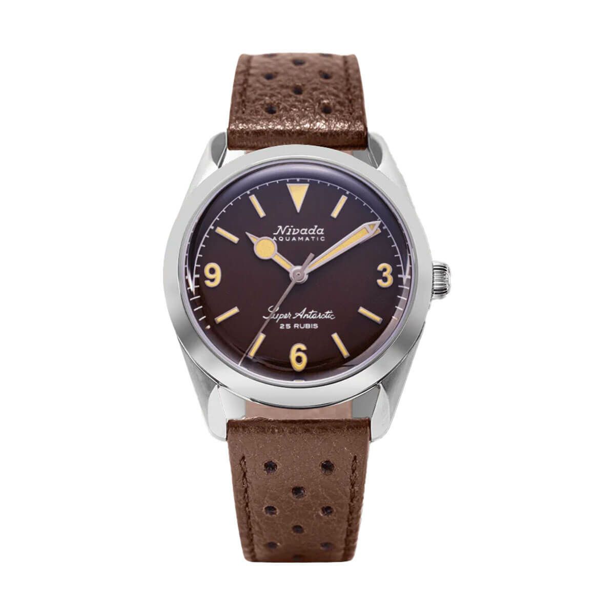 Nivada Grenchen / ニバダ グレンヒェン スーパーアンタークティック 3.6.9 ブラウン ノーヴィンテージ エフェクト ベージュ ルミナス ブラウン レザー レーシング ストラップの公式ECサイト掲載画像