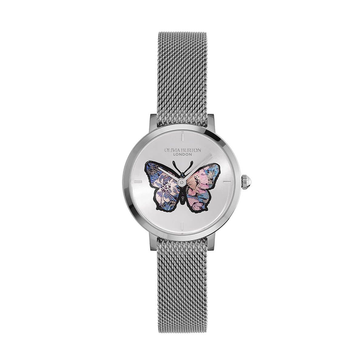 OLIVIA BURTON / オリビア・バートン シグネチャー - 28mm シグネチャー バタフライ ウルトラスリム シルバー ホワイト サンレイ フローラル メッシュの公式ECサイト掲載画像