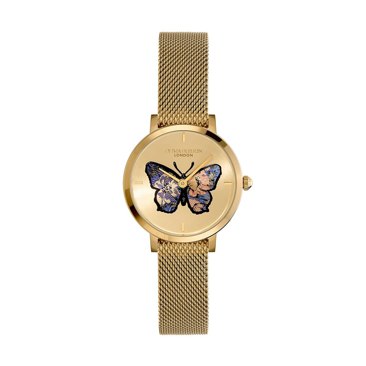 OLIVIA BURTON / オリビア・バートン シグネチャー - 28mm シグネチャー バタフライ ウルトラスリム ライトゴールド サンレイ フローラル メッシュの公式ECサイト掲載画像