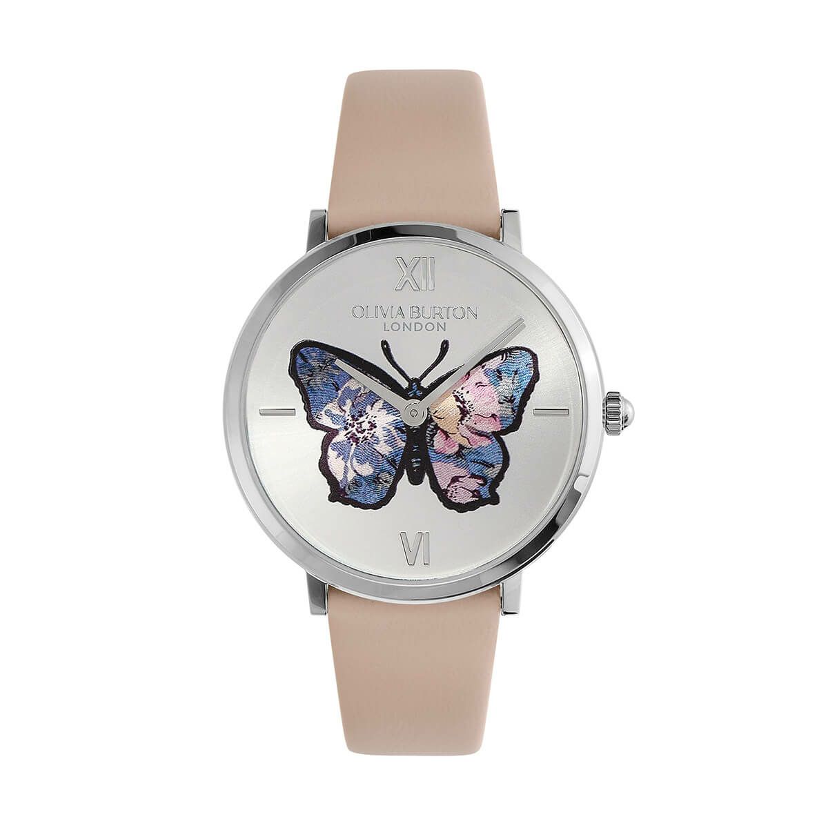 OLIVIA BURTON / オリビア・バートン シグネチャー - 35mm シグネチャー バタフライ ウルトラスリム シルバー ホワイト サンレイ フローラル ヌード レザーの公式ECサイト掲載画像