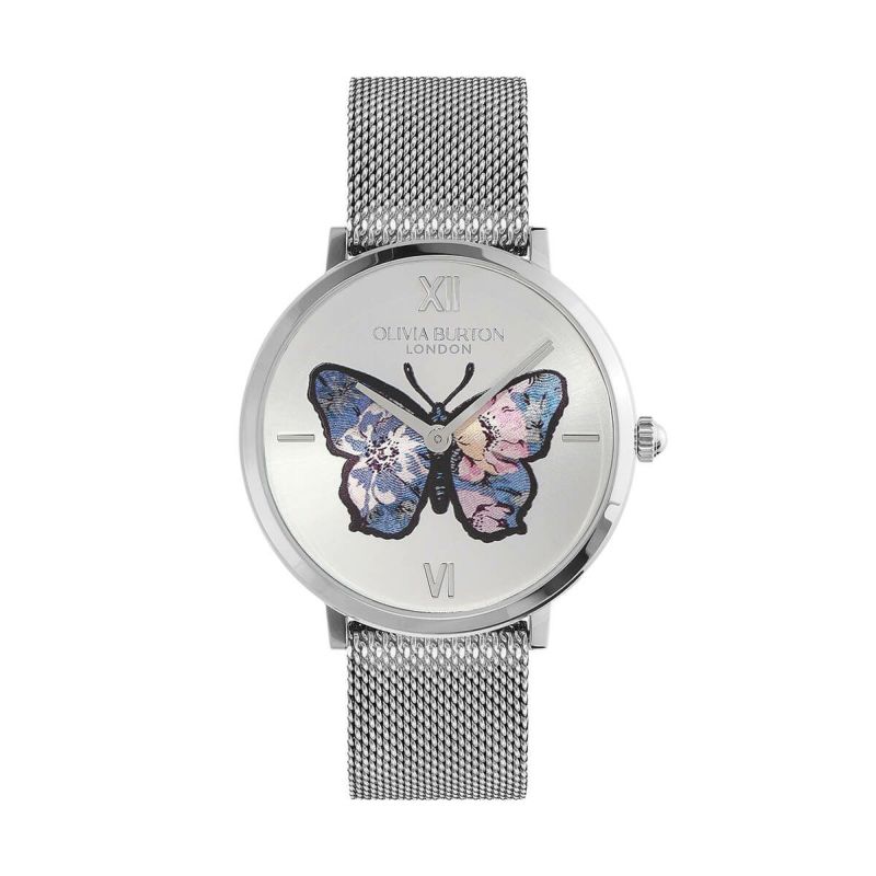 OLIVIA BURTON / オリビア・バートン シグネチャー - 35mm シグネチャー バタフライ ウルトラスリム シルバー ホワイト サンレイ フローラル メッシュの公式ECサイト掲載画像