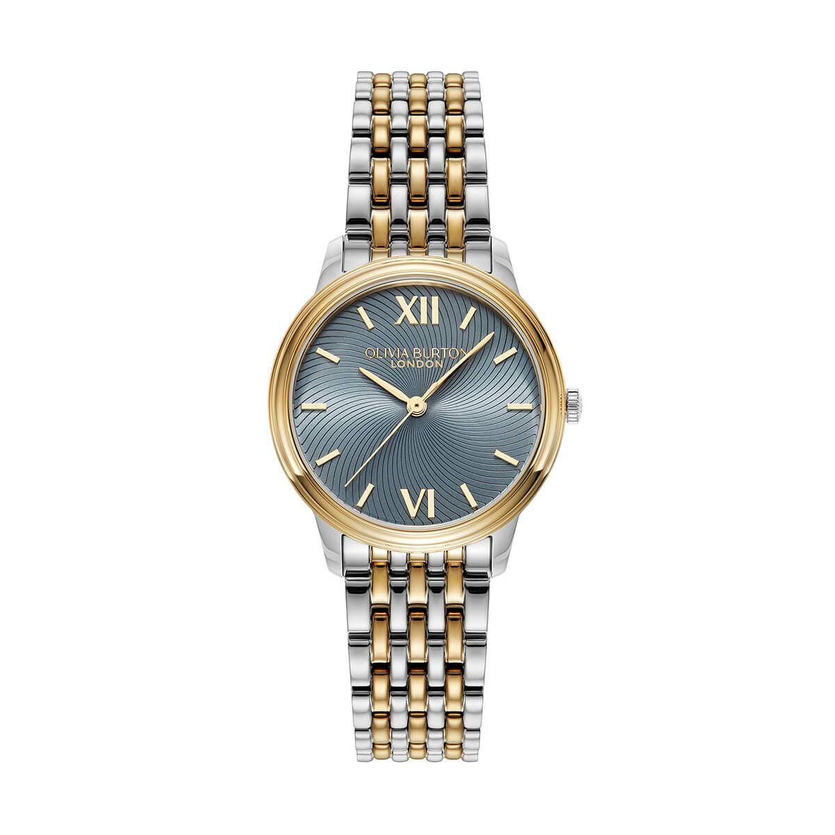OLIVIA BURTON / オリビア・バートン クラシックス - 32mm クラシック スワール チョーク ブルー サンレイ シルバー ゴールド ブレスレットの公式ECサイト掲載画像