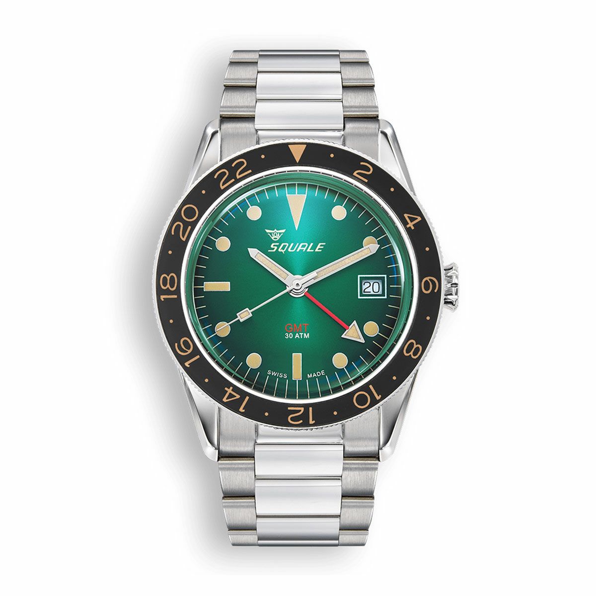 SQUALE / スクワーレ SUB-39 GMT ヴィンテージ グリーン ブレスレット / ブラックベゼル グリーンダイヤル シルバー ステンレススチール ストラップ 22mmの公式ECサイト掲載画像